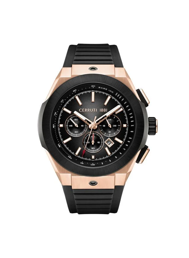 CERRUTI 1881 Ruscello Declination Black Dial Silicone Strap Chronograph Watch for Men, 48mm